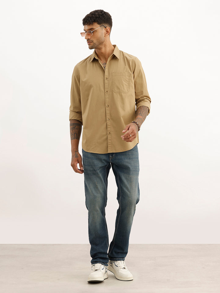 Solid Comfort Fit Full Sleeve Shirt | Beige