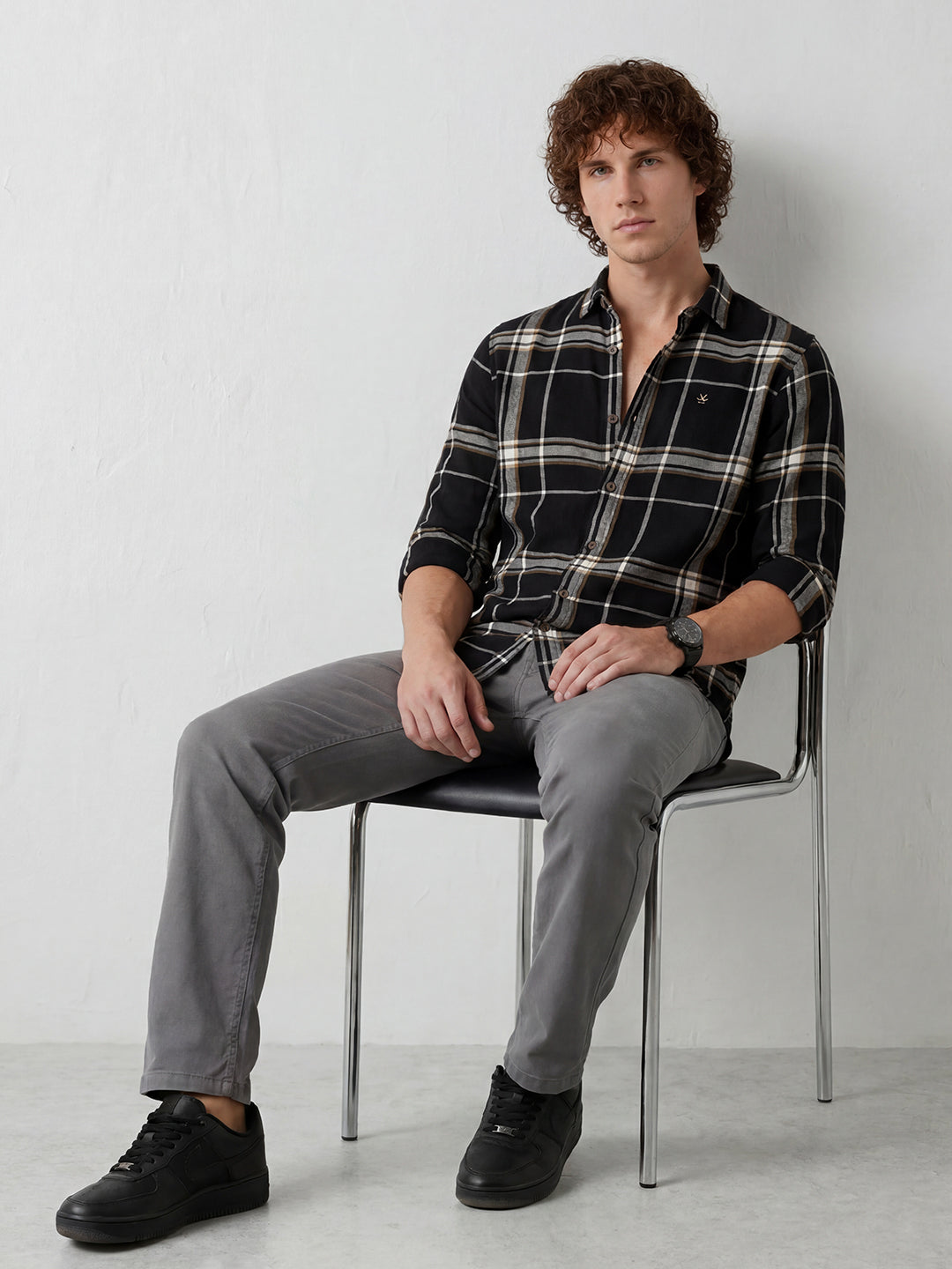 Slim Fit Checkered Shirt | Black
