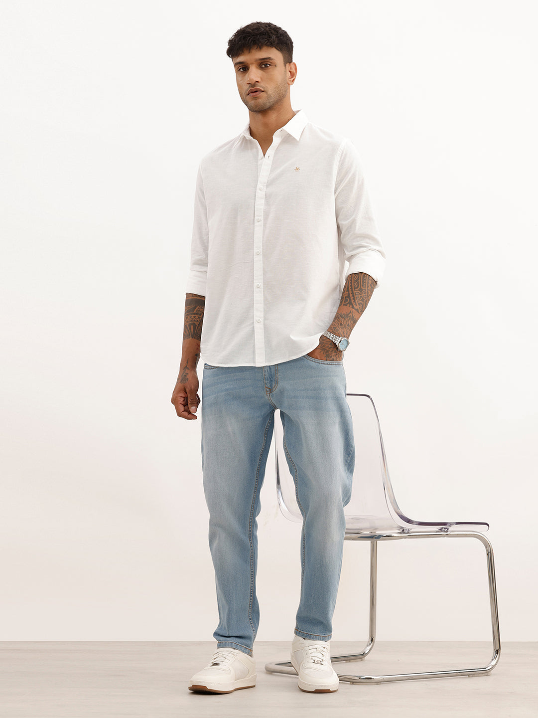 Solid Slim Fit Full Sleeve Shirt | White