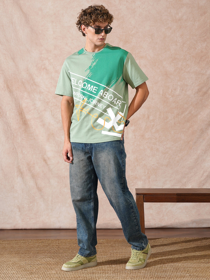 Panel Printed Oversized Fit T-Shirt | Green