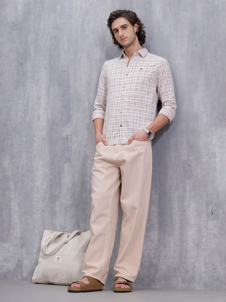 Men’s Slim Fit Checkered Pattern Shirt | Maroon