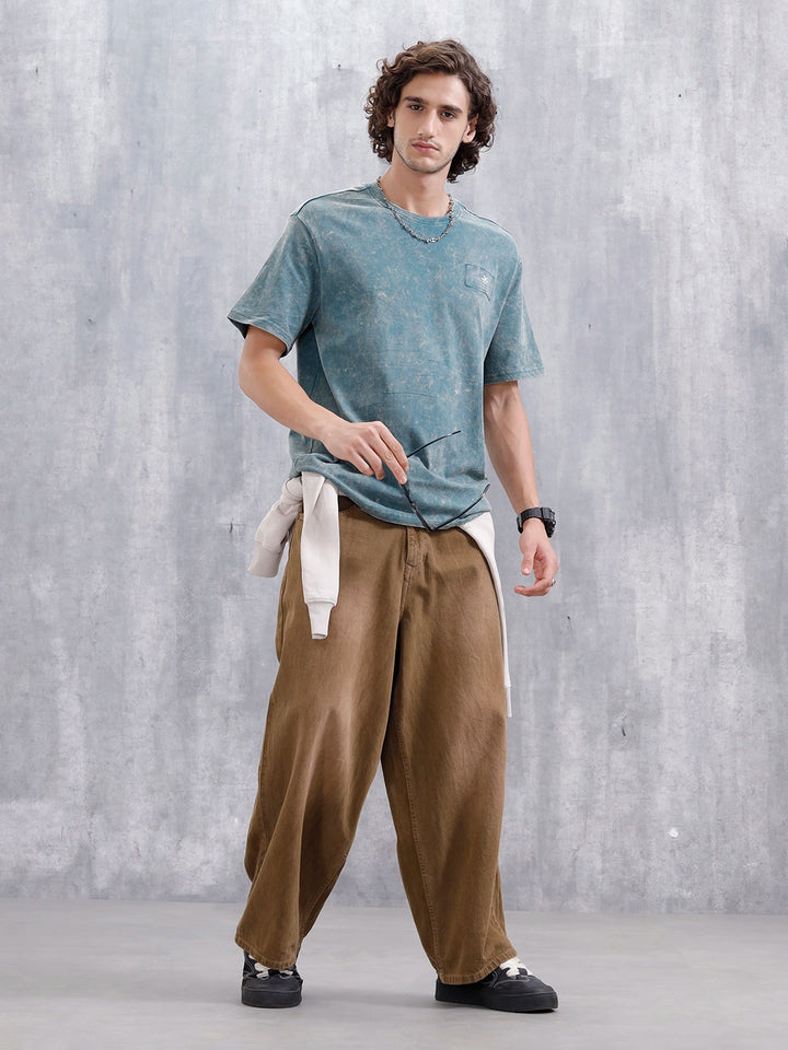 Washed Oversized Fit Tee With Logo Embroidery Patch | Green