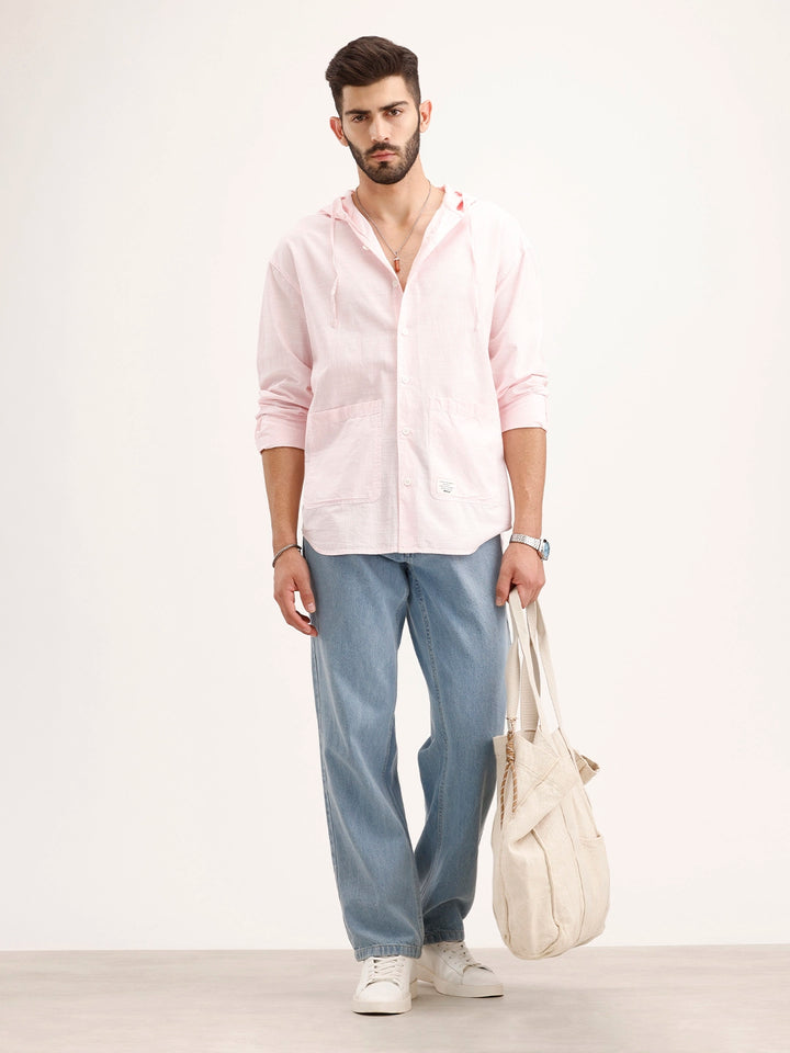 Solid Hooded Oversized Shirt | Pink