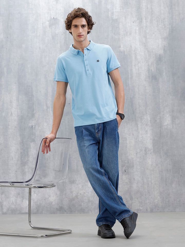 Minimalist Solid Polo Tee For Men | Light Blue