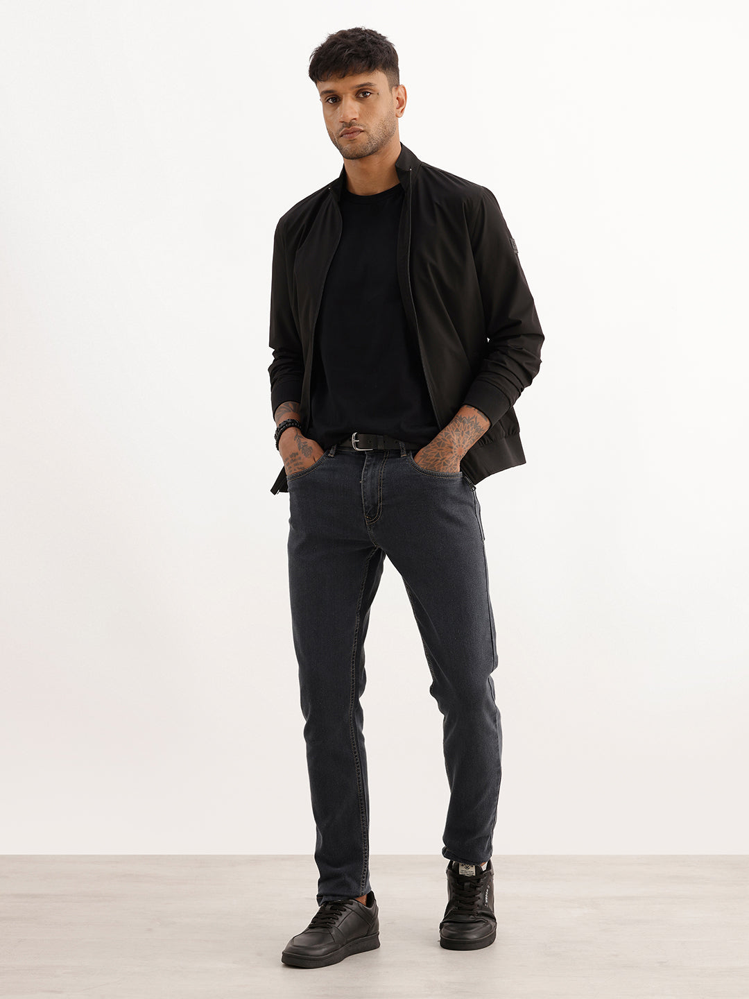 Contrast Stitch Slim Tapered Fit Denim Jeans | Grey