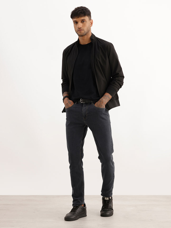 Contrast Stitch Slim Tapered Fit Denim Jeans | Grey