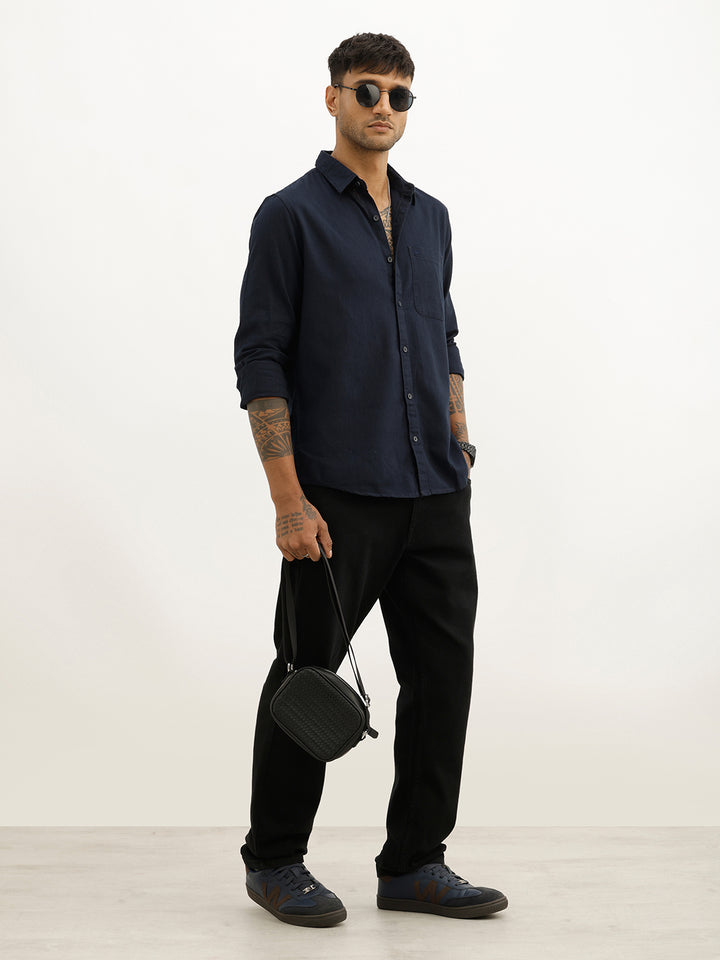 Solid Slim Fit Full Sleeve Shirt | Navy Blue
