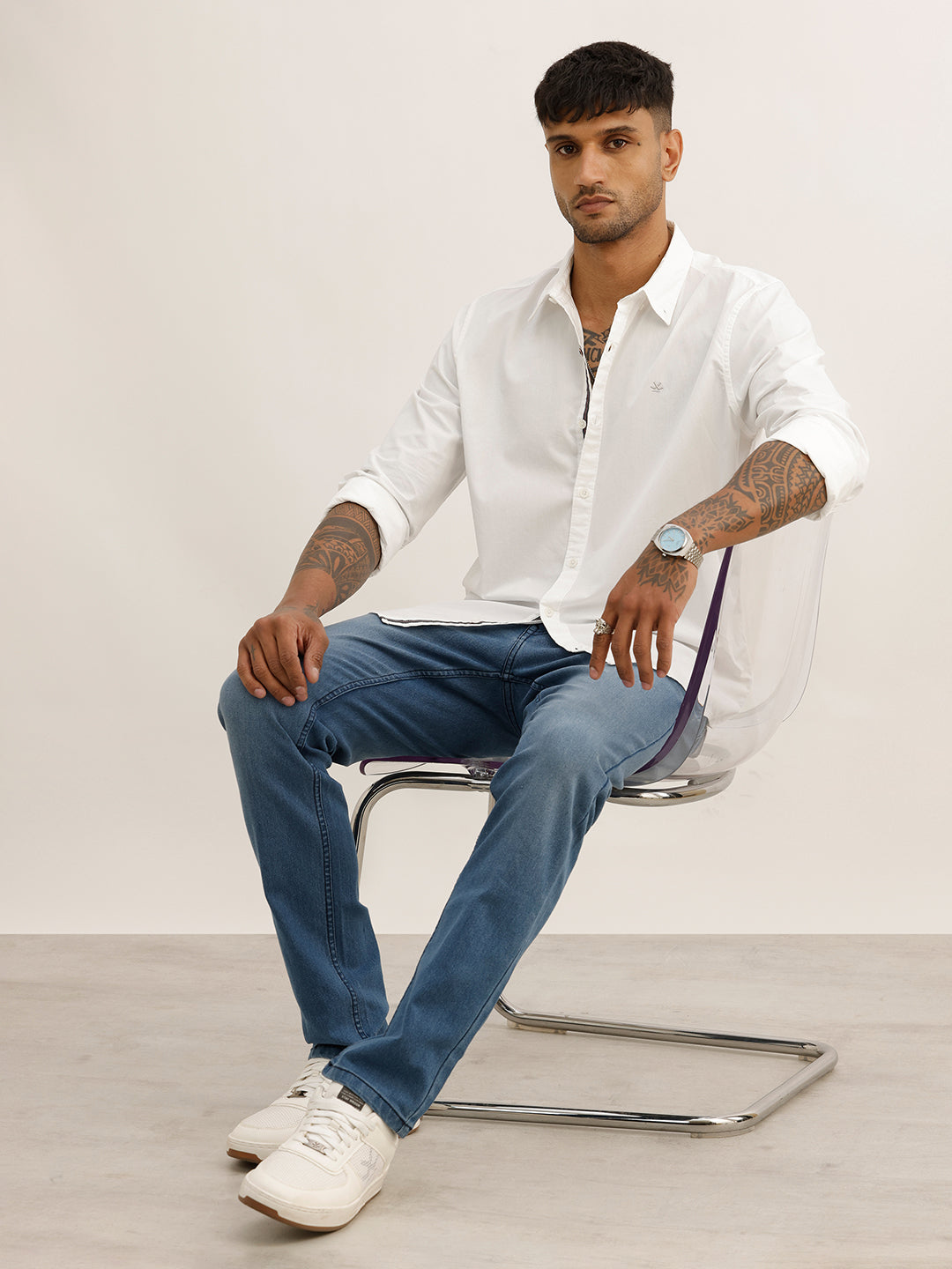 Solid Regular Fit 100% Cotton Shirt | White