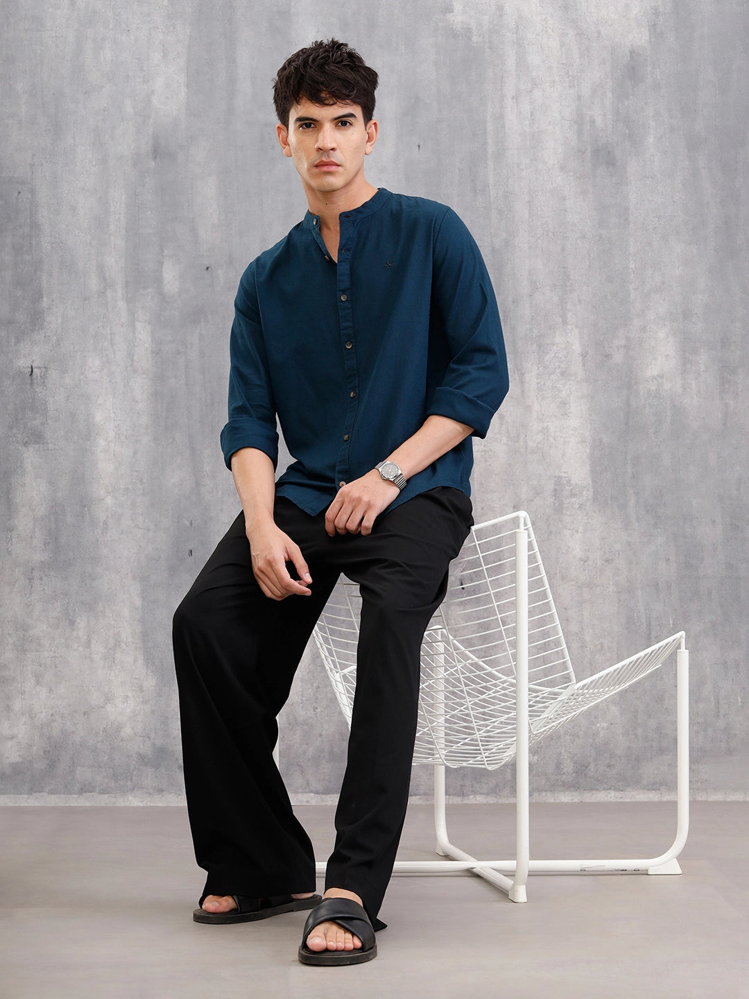 Regular Fit 100% Cotton Solid Shirt | Dark Blue