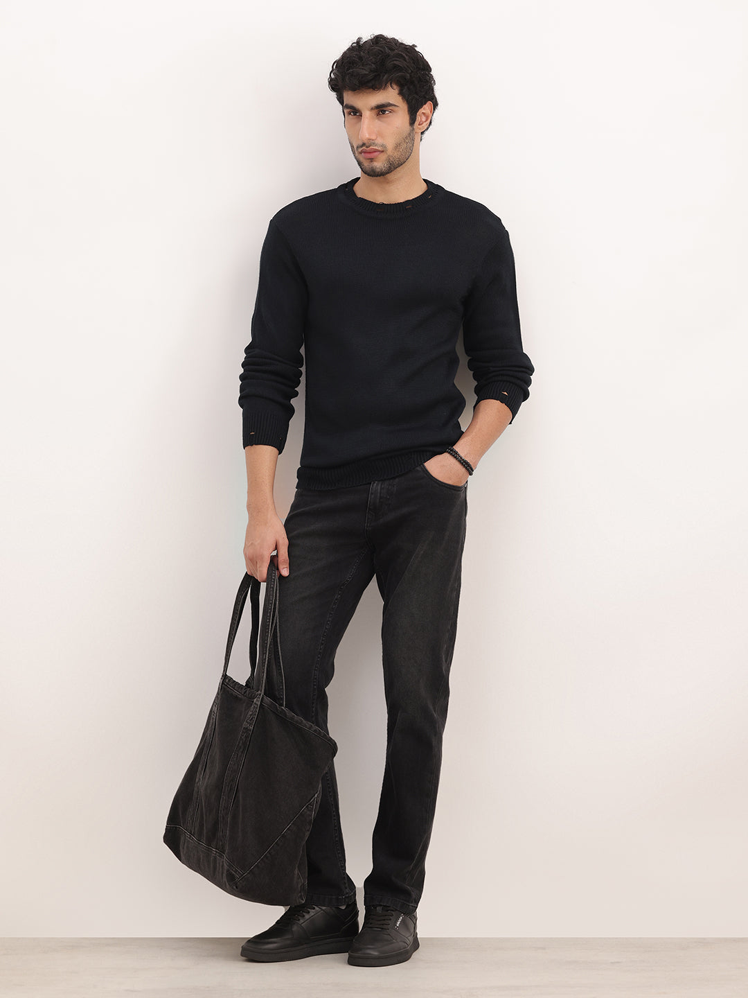 Solid Regular Fit Sweater | Black