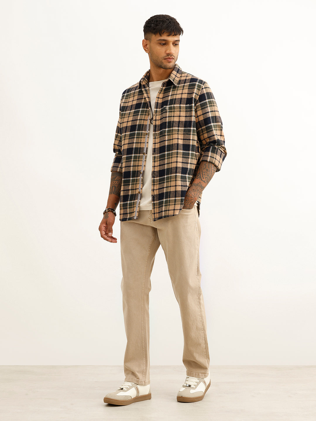 Classic Slim Fit Checkered Shirt | Khaki