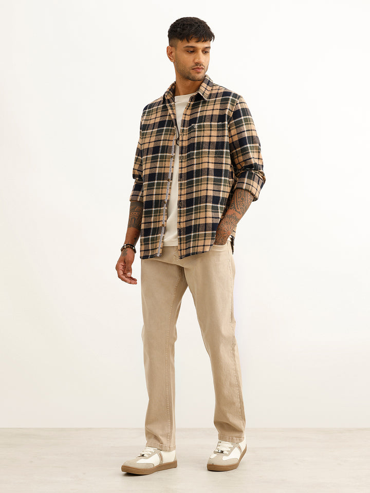 Classic Slim Fit Checkered Shirt | Khaki