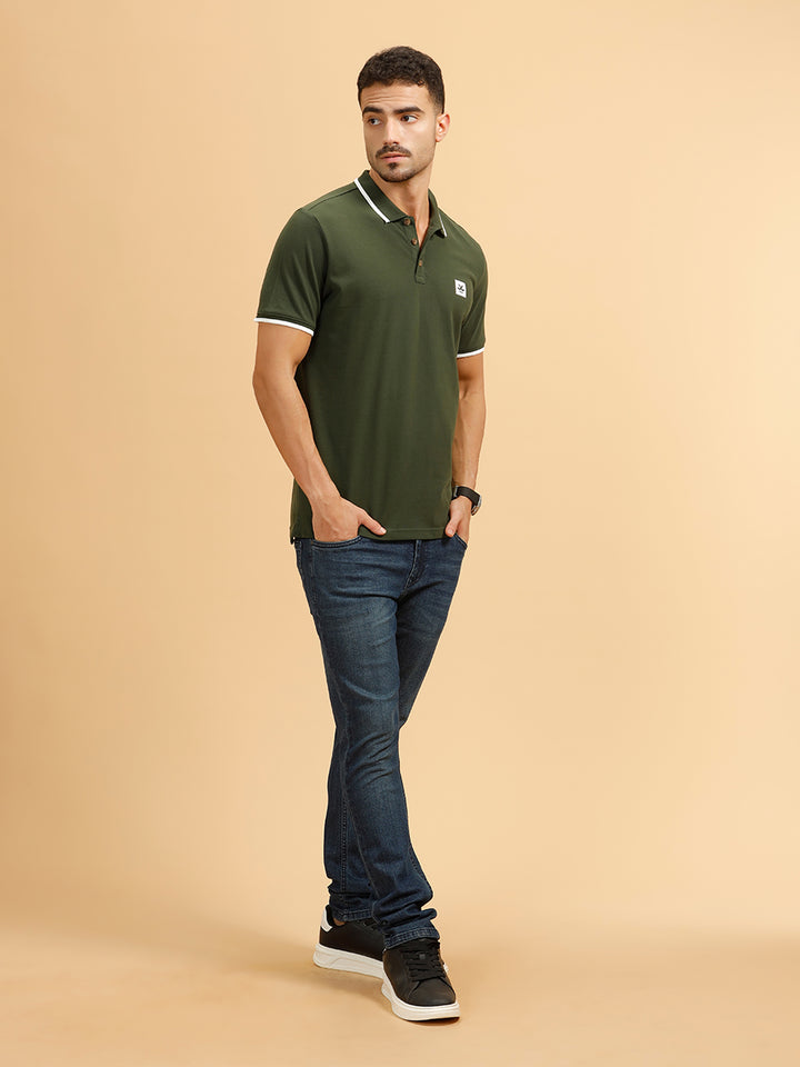 Contrast Slim Fit Polo T-shirt | Olive
