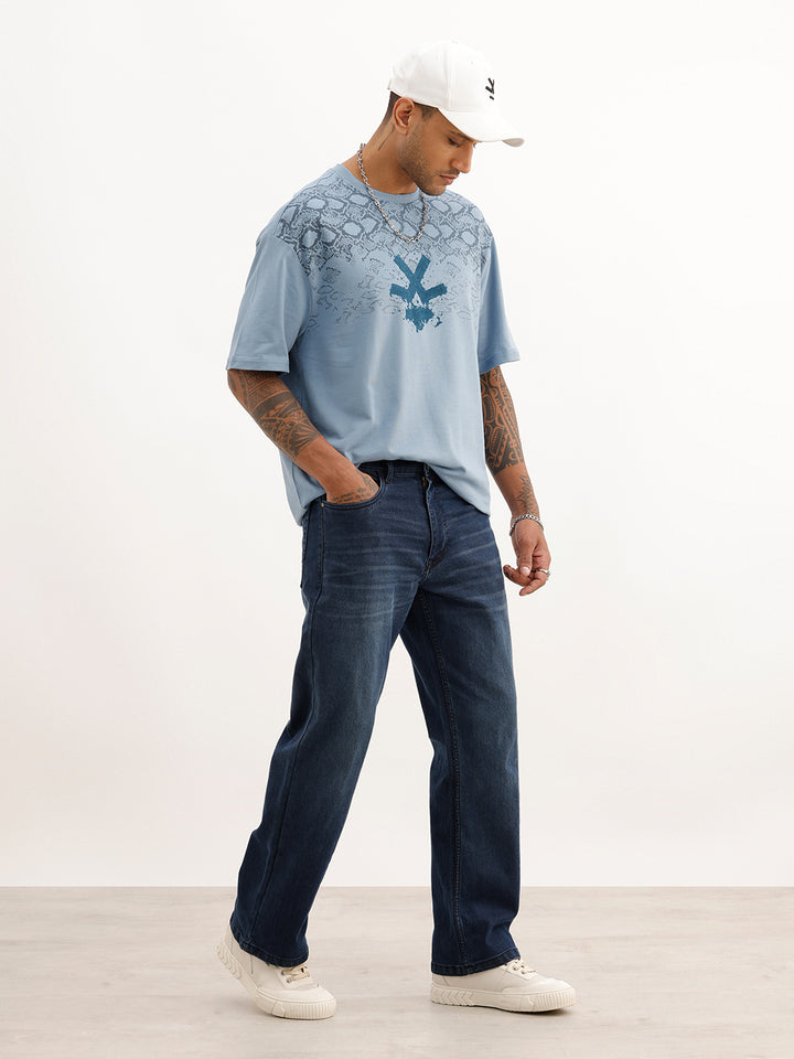 Oversized Flock Printed T-Shirt | Blue