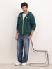 Solid Contrast Zipper Hooded Sweatshirt | Dark Green