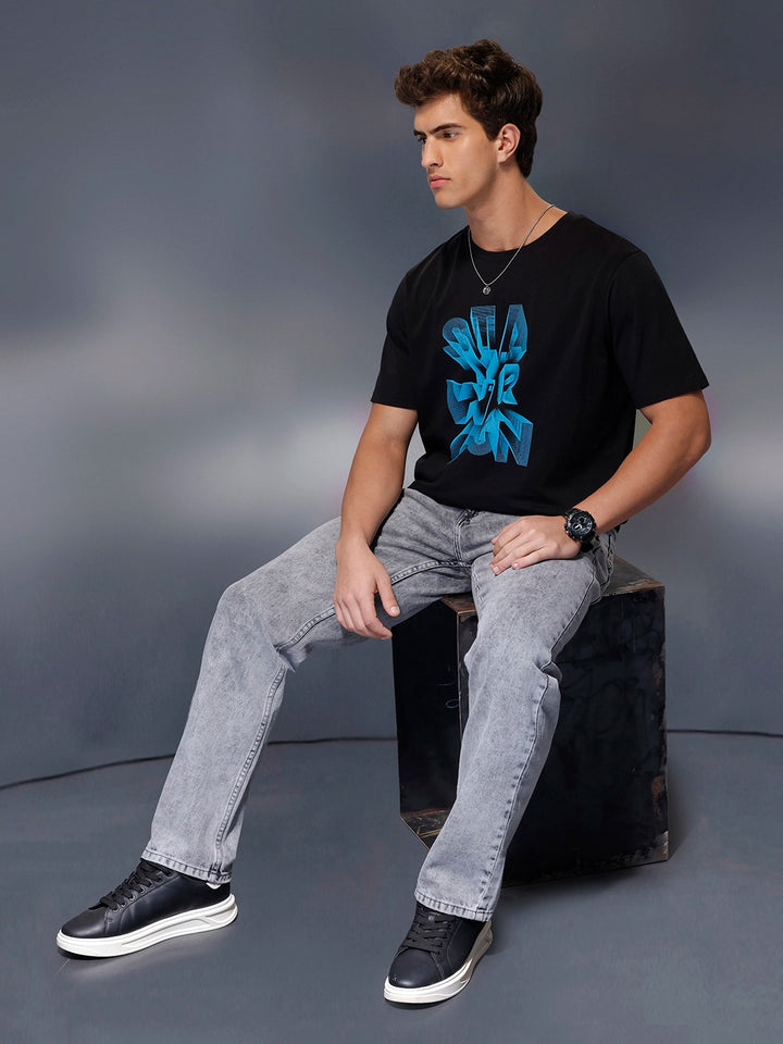 Placement Printed T-Shirt   |  Black