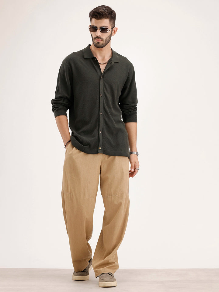 Slim Fit Flat Knit Shirt | Olive