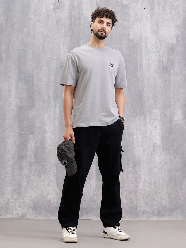 Cross Stitch Inspired Back Print Graphic T-Shirt | Grey