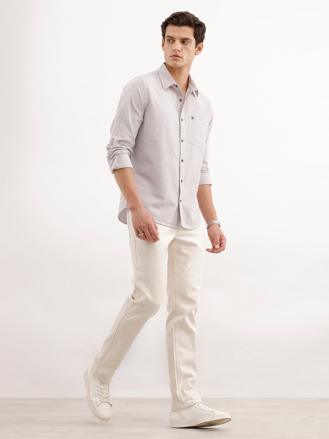 Classic Regular Fit Striped Shirt  | Brown