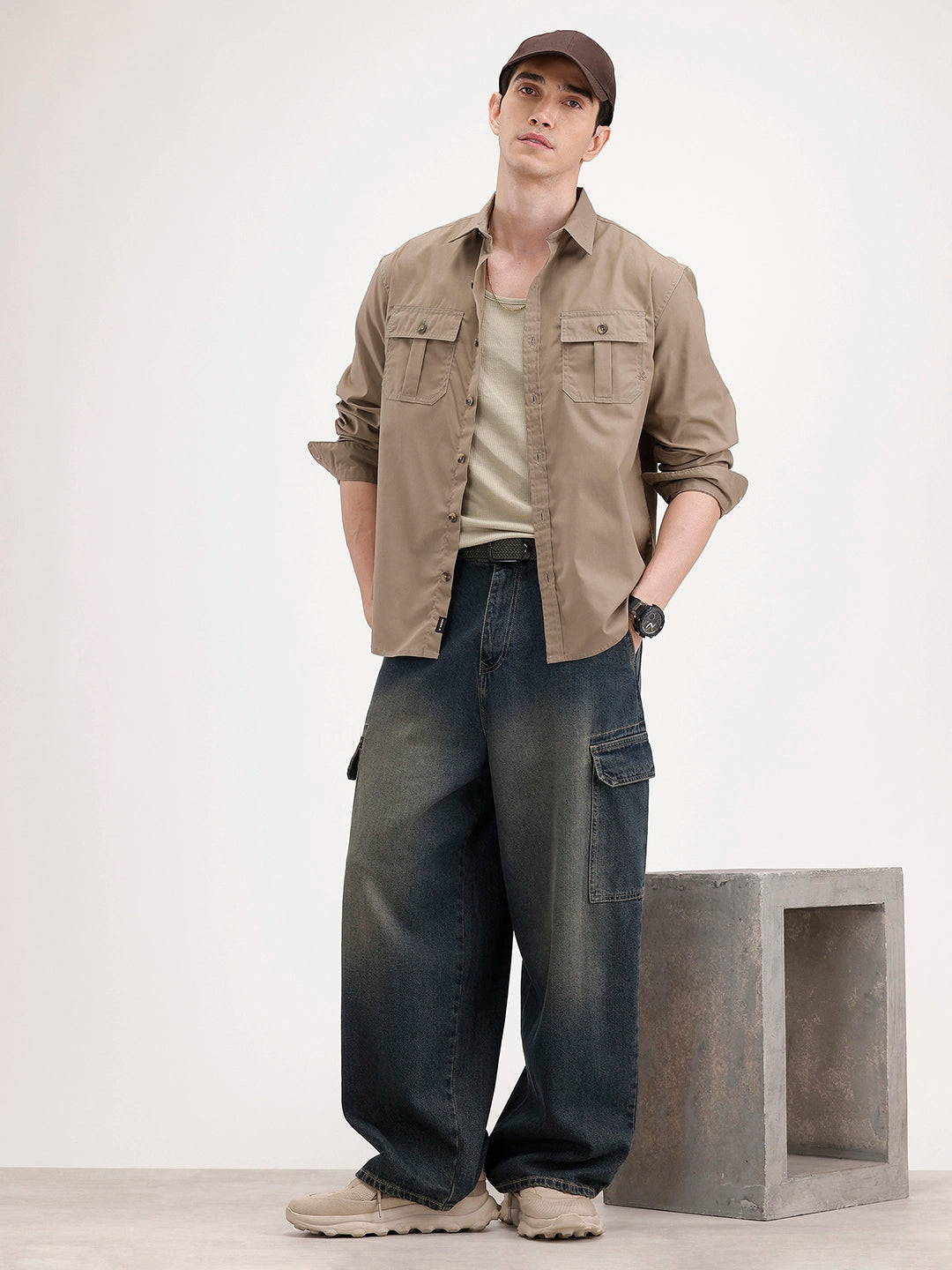 Comfort Fit Double Pocket Shirt | Khaki