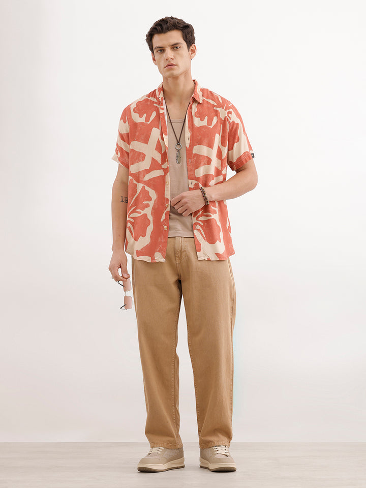 Classic Slim Fit AOP Shirt  | Beige