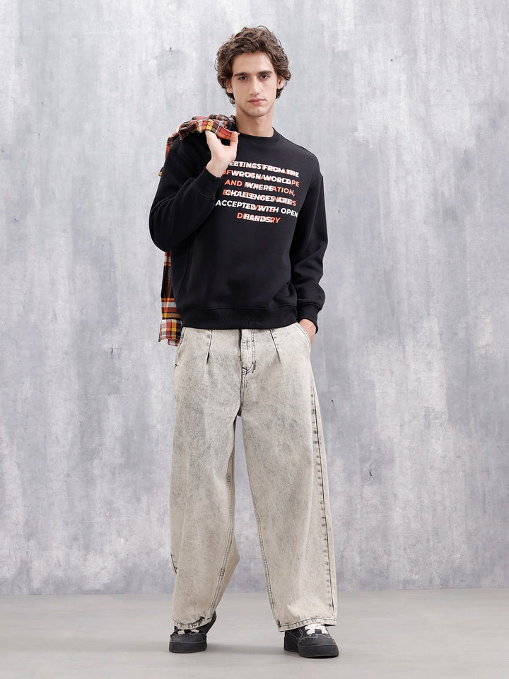 Graphic Printed Casual Sweatshirt For Men | Black