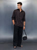 Men's Casual Oversized Fit Striped Pattern Shirt | Black