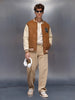 Men’s Retro Tan Suede-Look Varsity Jacket | Brown
