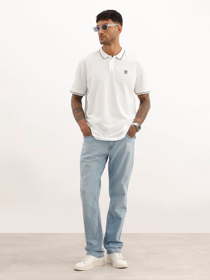 Solid Tipping Collar Polo T-Shirt | White