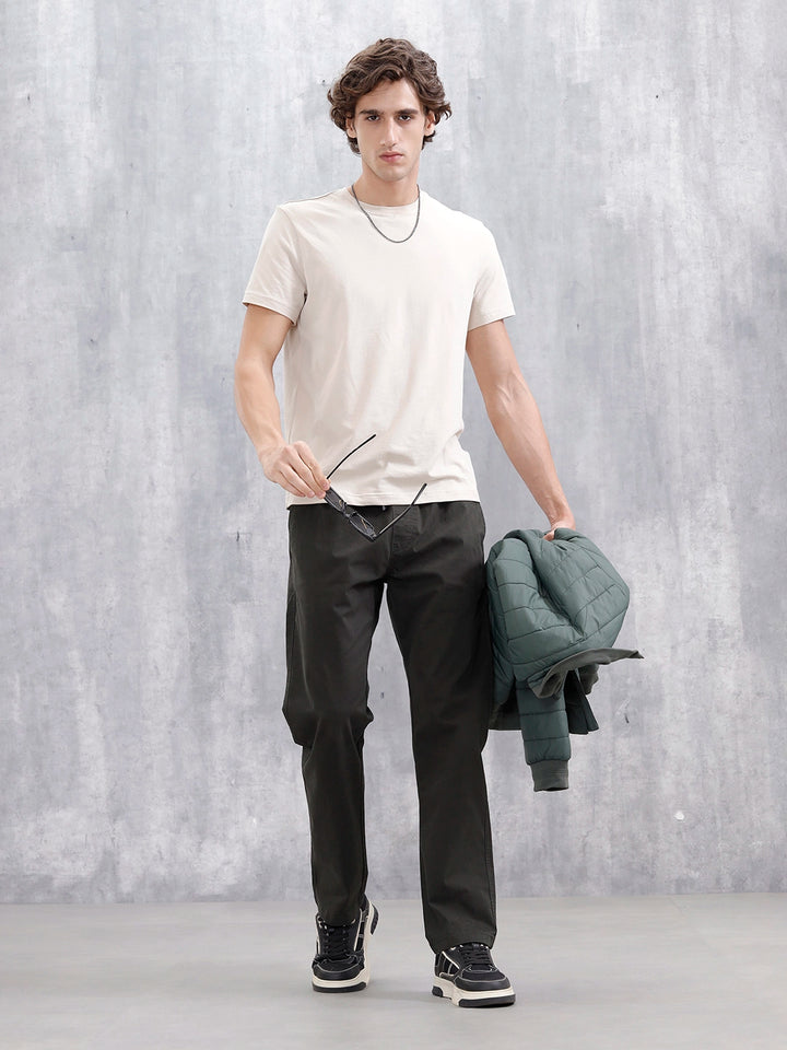 Men's Casual Straight Fit Trousers | Olive