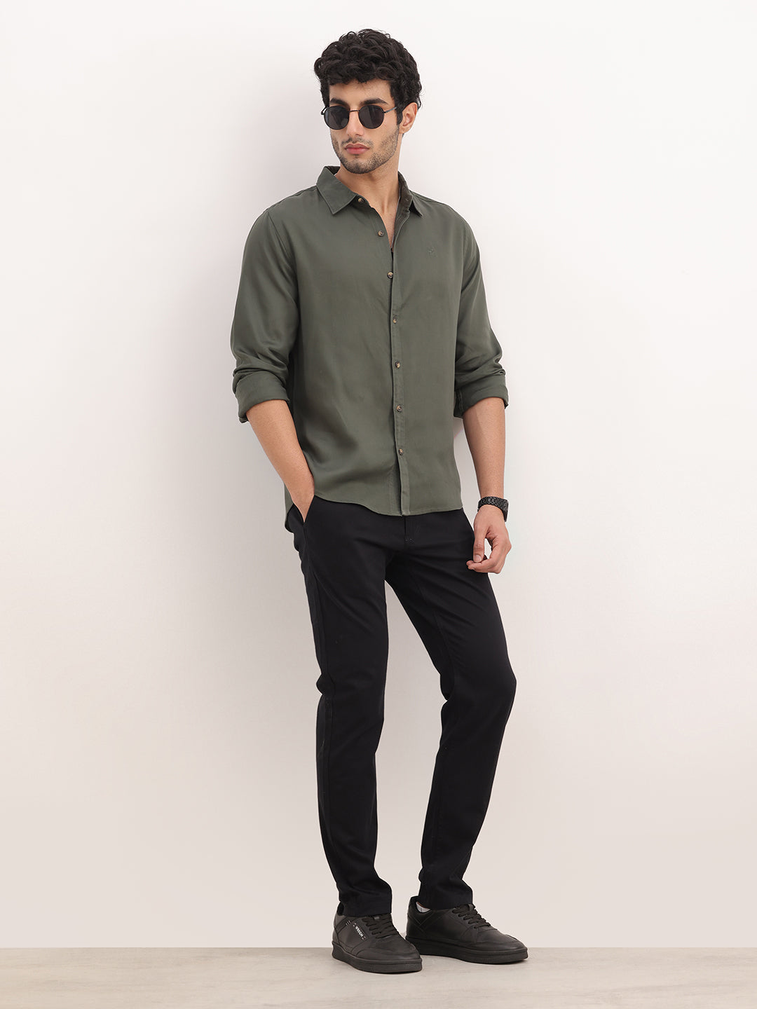 Solid Slim Fit 100% Tencel Shirt | Olive