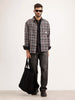 Textured Comfort Fit Double Pocket Checkered Shirt | Grey