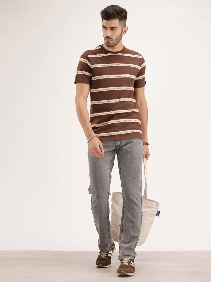 Slim Fit Striped T-Shirt | Brown