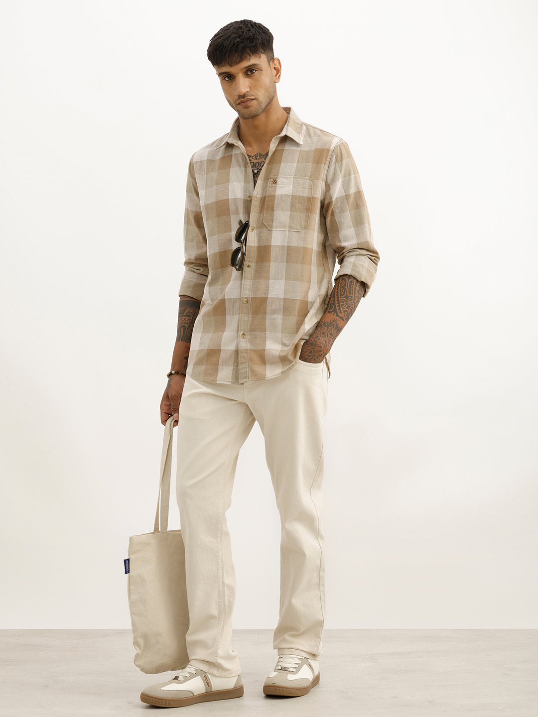 Classic Slim Fit Checkered Shirt | Khaki