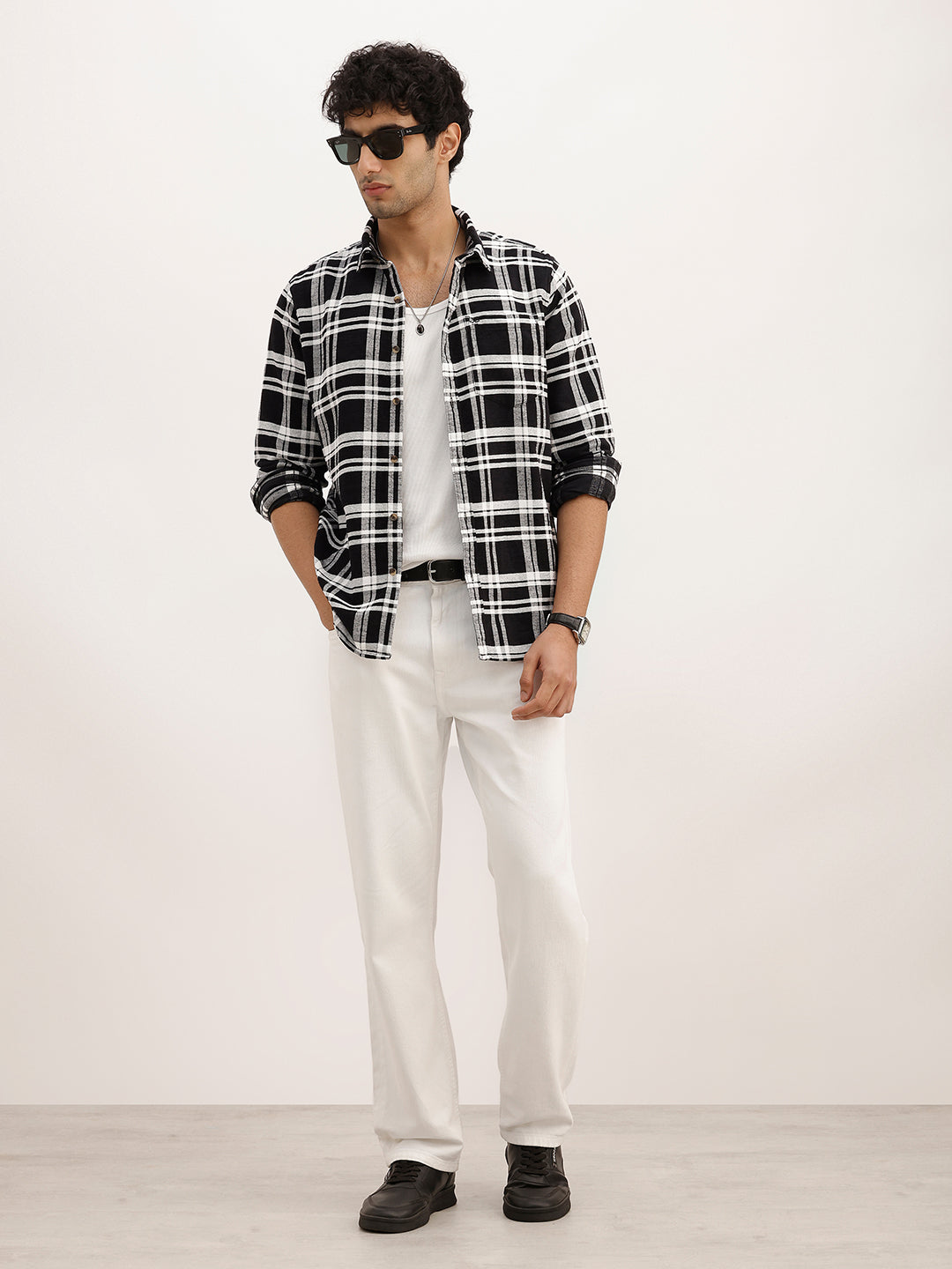 Slim Fit Checkered Full Sleeve Shirt | Black