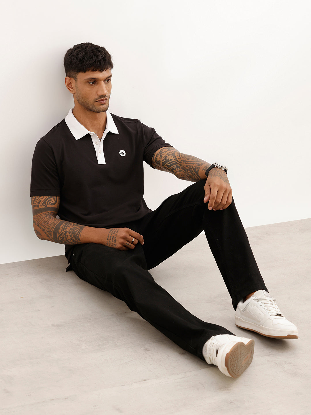 Solid Contrast Collar Polo T-Shirt | Beige | WWTS272F