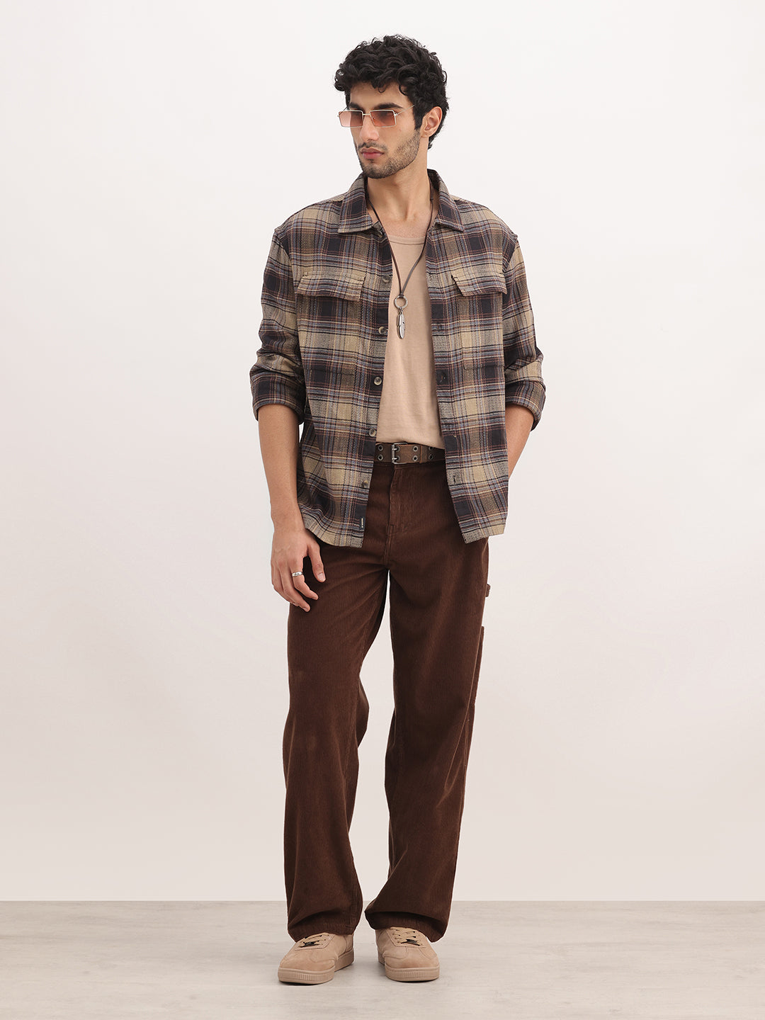 Regular Fit Checkered Jacket | Khaki