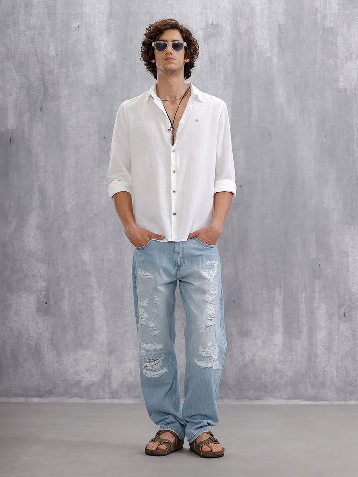 Solid Anti Fit Distressed Jeans | Light Blue