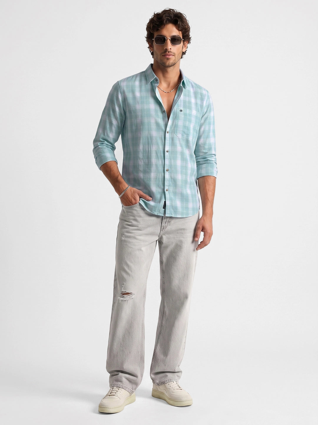 Checkered Full Sleeve Shirt | Light Green