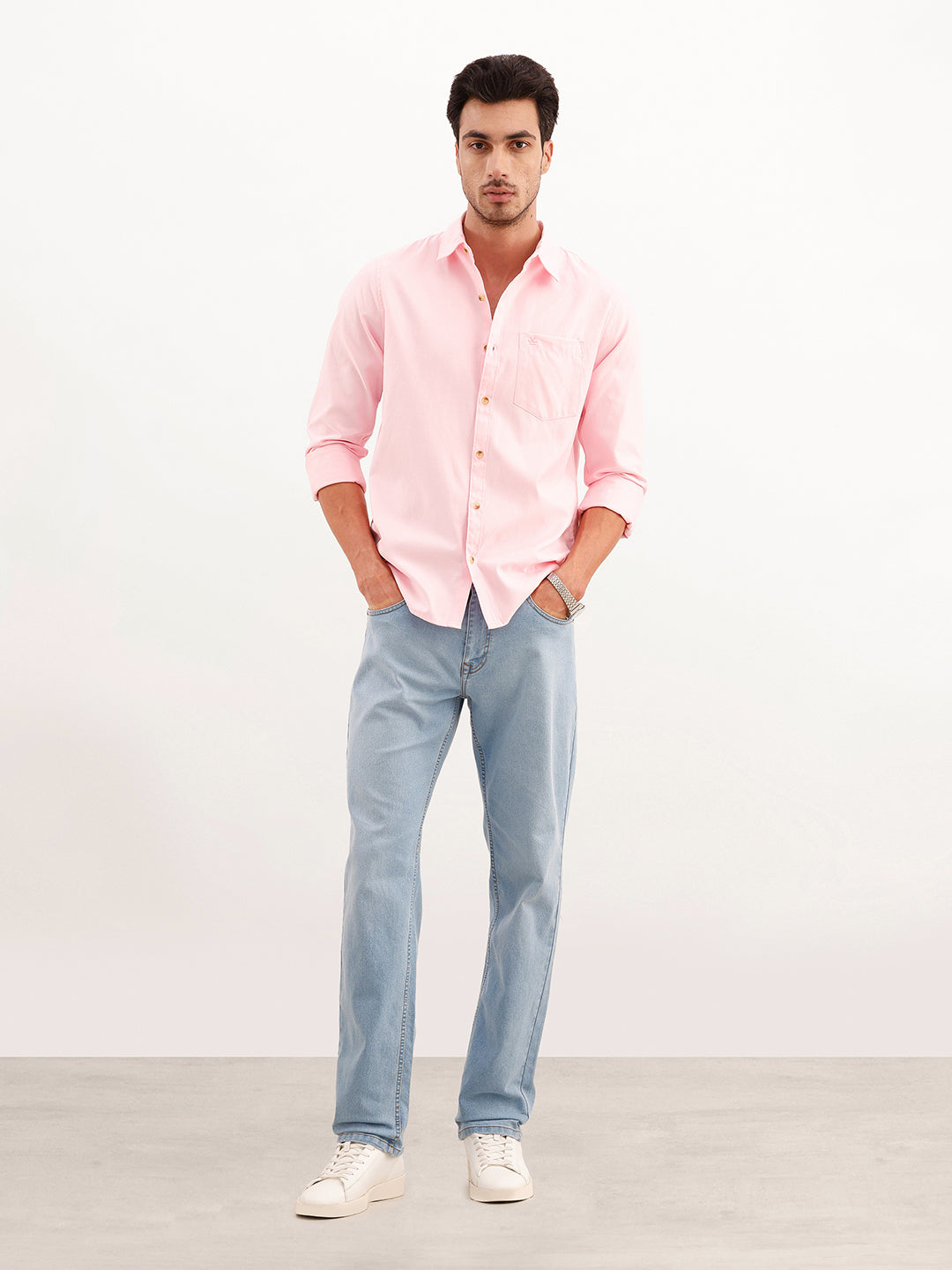 Solid Regular Fit Full Sleeve Shirt | Pink | WWSH9176F