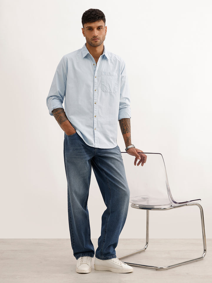 Solid Slim Fit Full Sleeve Shirt | Light Blue