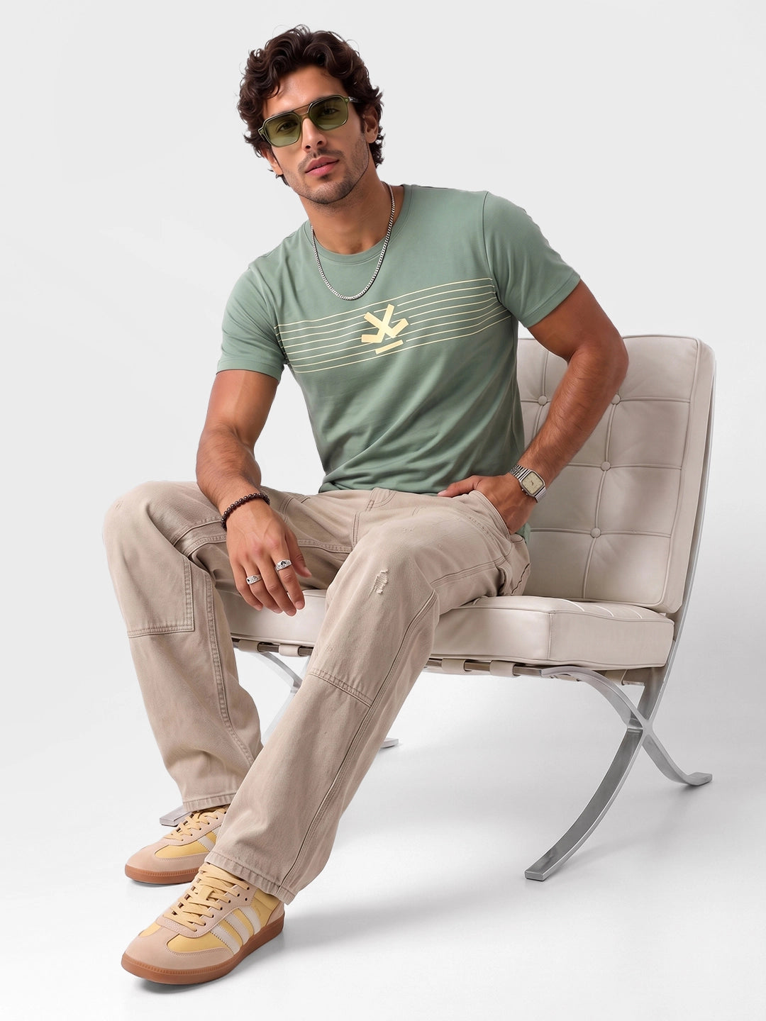 Slim Fit Placement Printed T-Shirt | Green