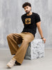 Textured Laser Cut Transfer Print Brand Carrier Crew Neck T-Shirt | Black