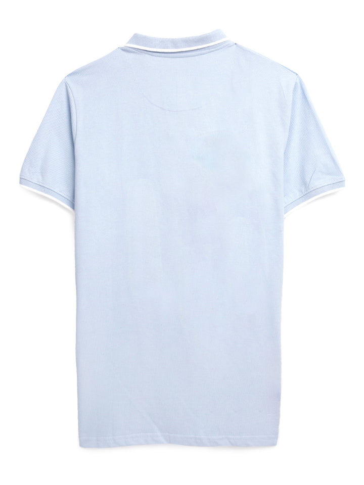 Solid Blue Logo Embroidered Polo T-Shirt