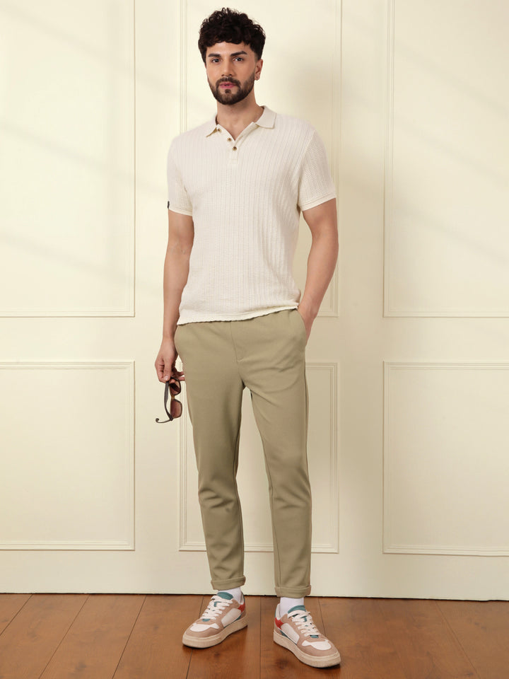 Soft Cotton Blend Knit Trouser | Beige