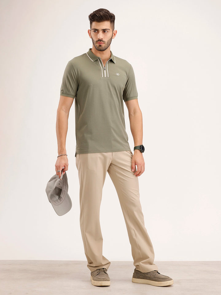 Slim Fit Contrast Collar T-Shirt | Olive