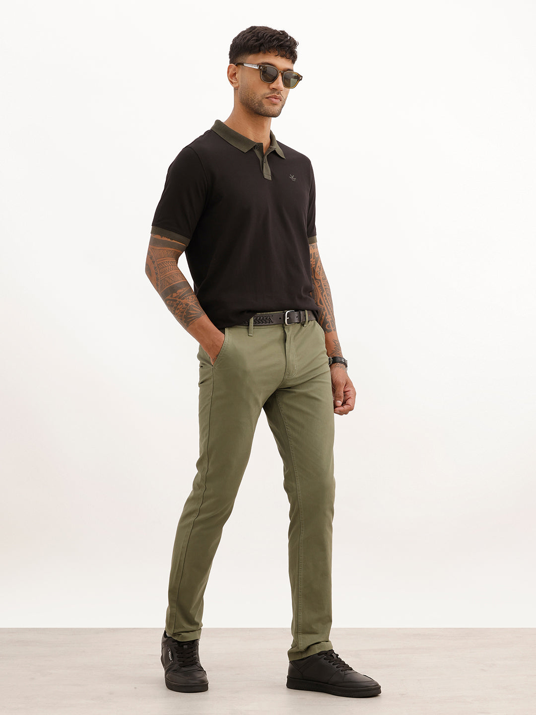 Solid Slim Fit Cotton Trouser | Olive
