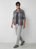 Oversized Placement Printed Checkered Shirt | Grey