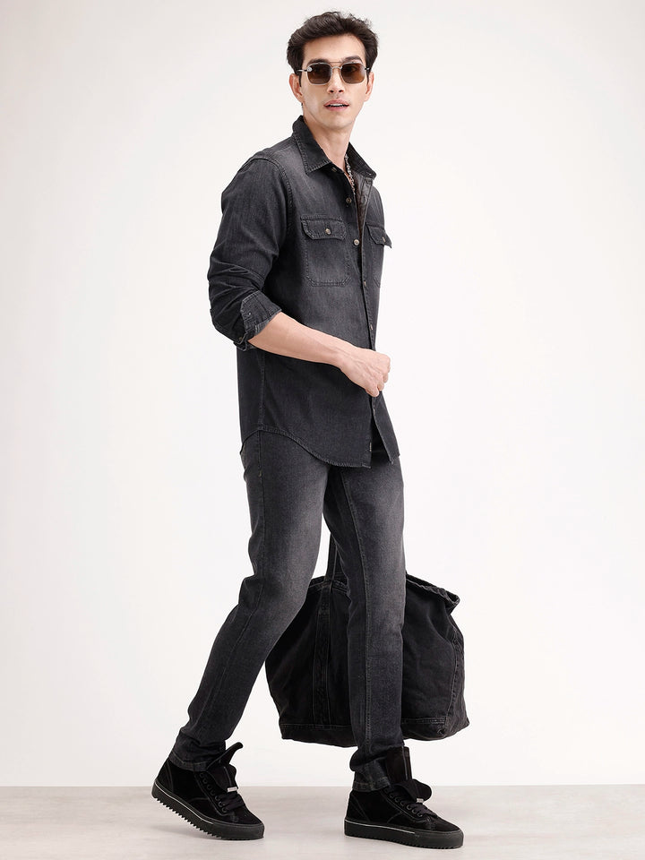 Faded Slim Fit Denim | Dark Grey