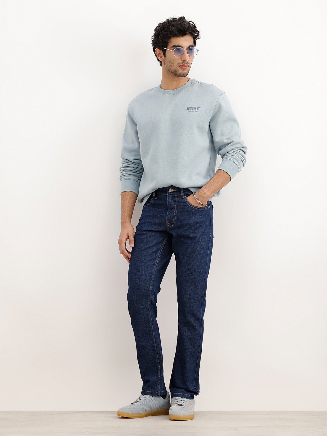 Solid Straight Fit Denim Jeans | Blue